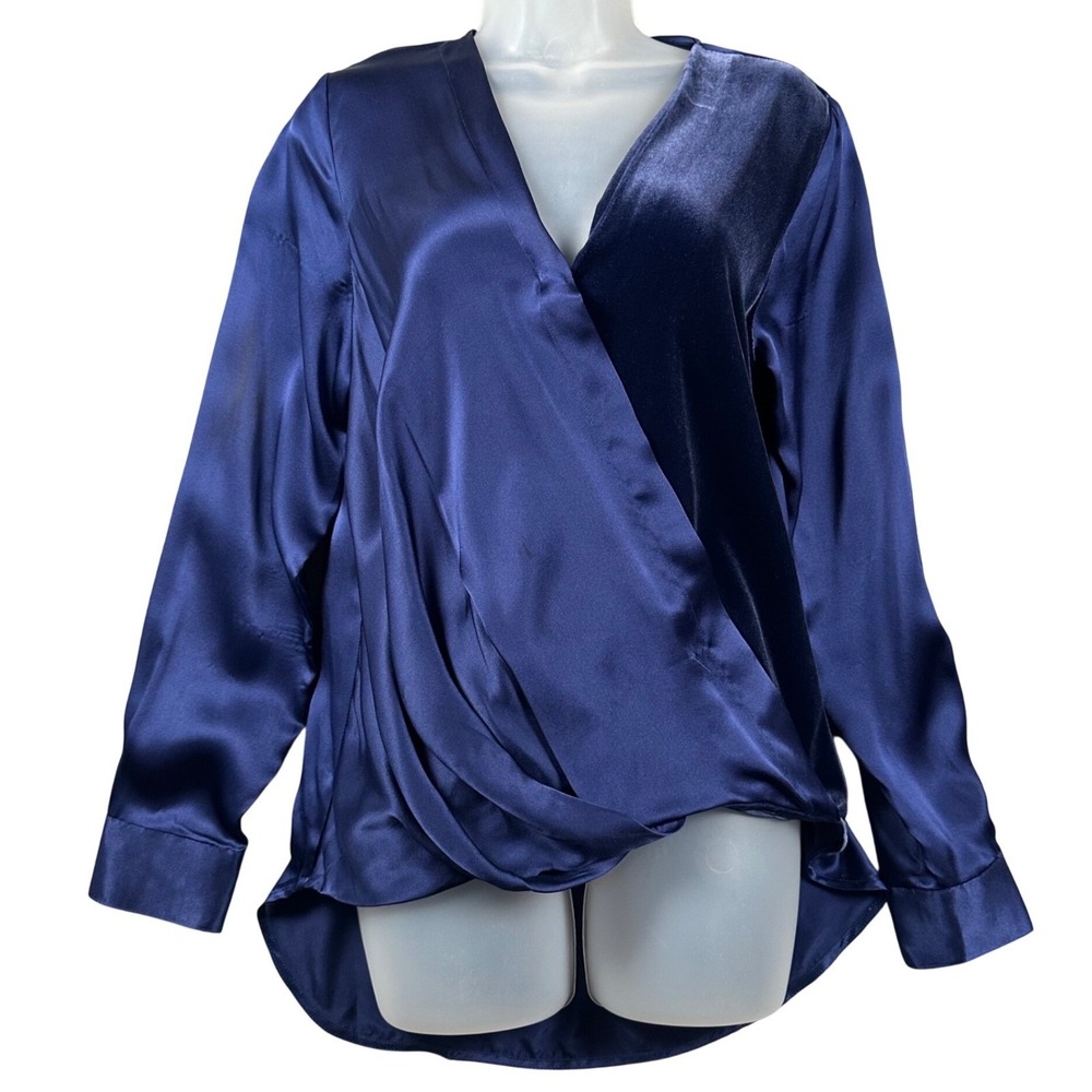 Sundance Blended Paths Silk Velvet Blouse Women'a S Navy Faux Wrap Boho Luxury - Picture 1 of 16